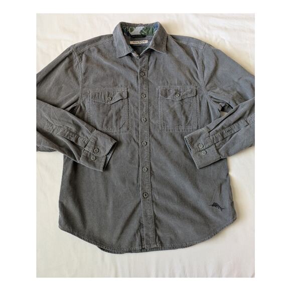 Tommy Bahama Shirt Womens Small Soft Corduroy Button‎ Down Neutral Casual Gray - Picture 1 of 11